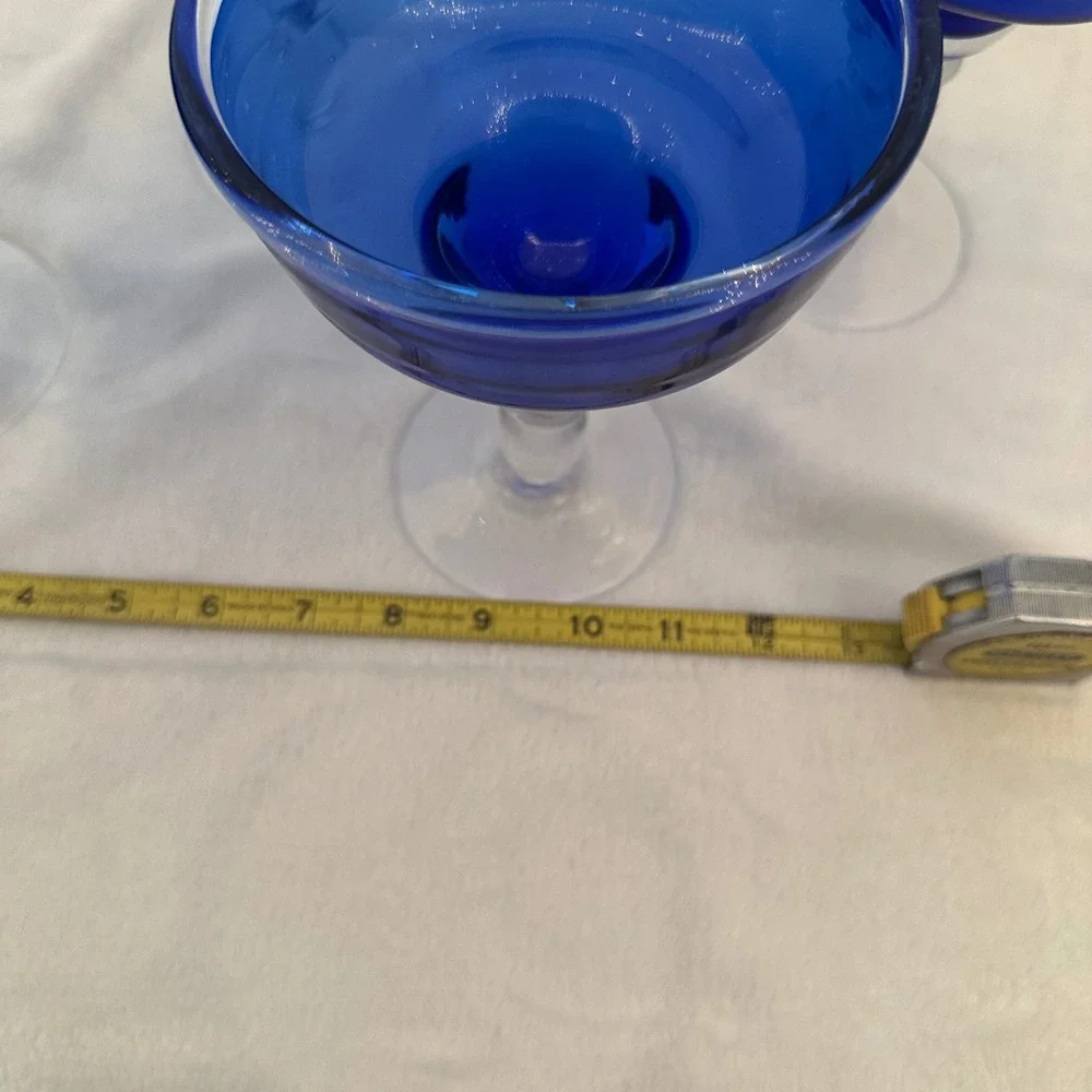 Vintage Margarita Glasses Set of 4 Cobalt Blue Clear Bubble Stem Excellent MCM